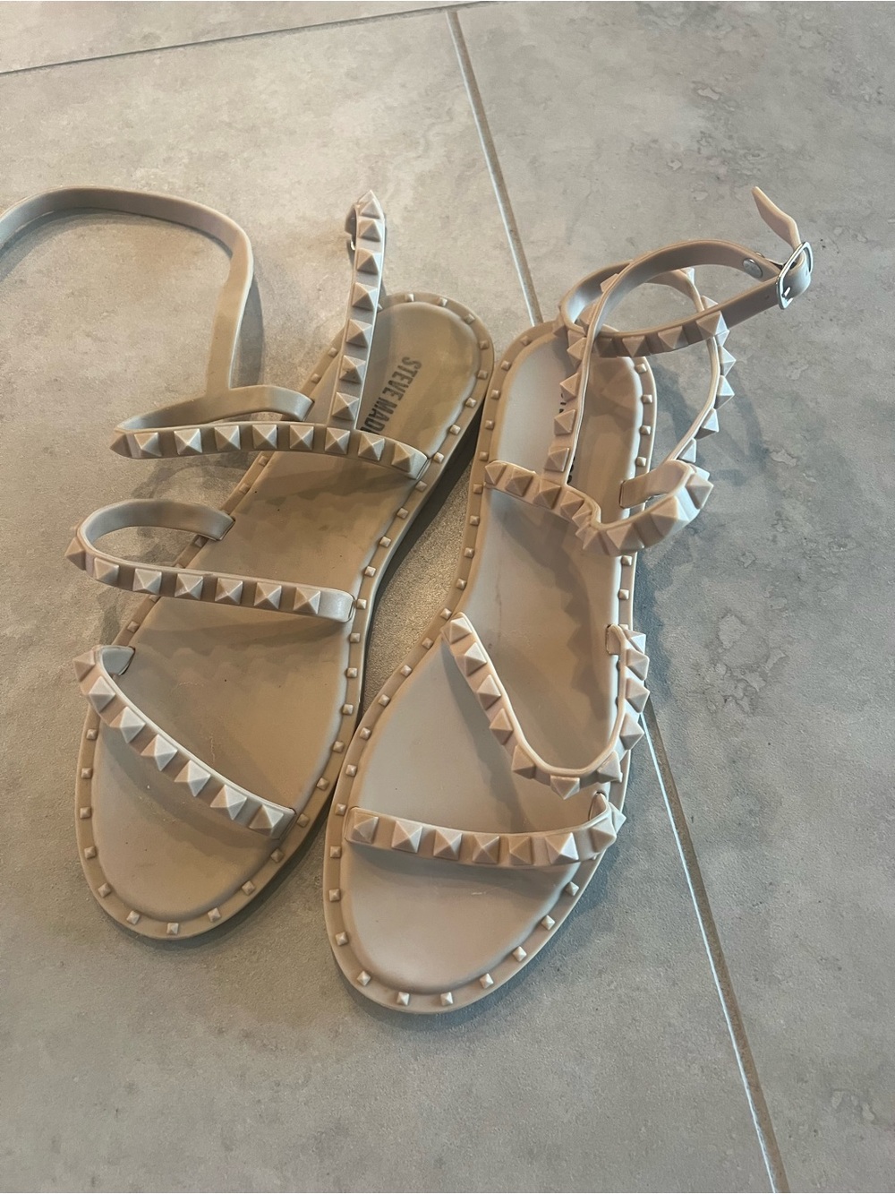 Steve Madden Nude Beige Studded Strappy Sandals